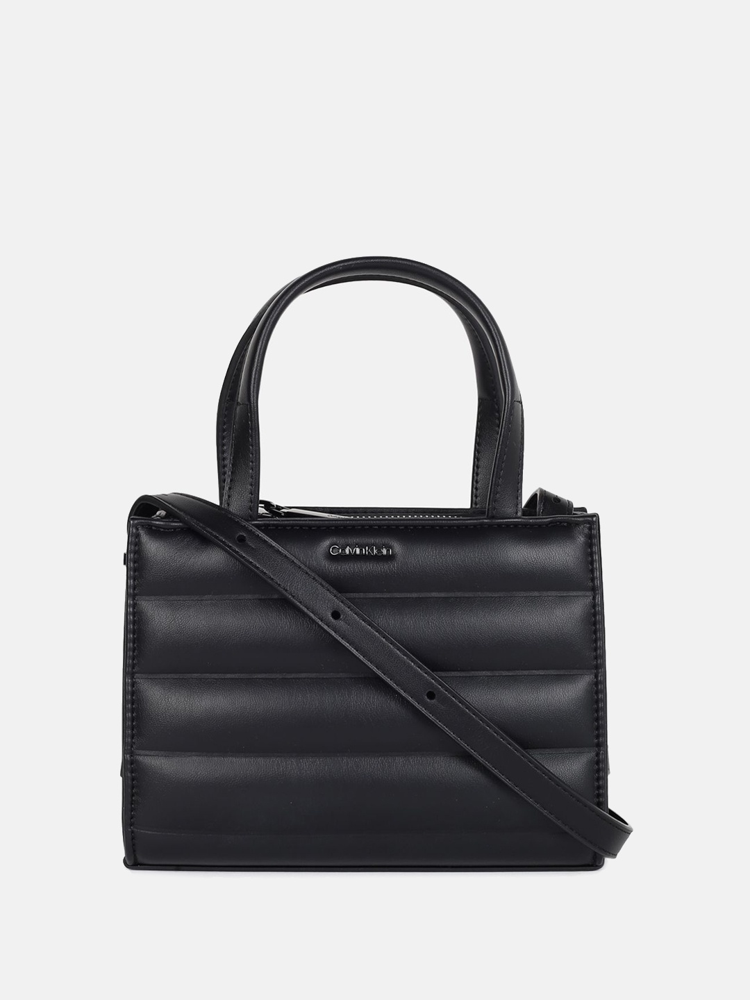 

Calvin Klein Textured Structured Handheld Bag with Quilted, Black