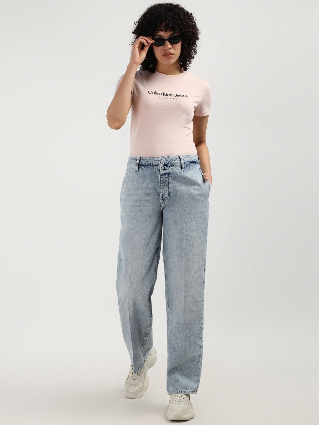 Calvin Klein Jeans Women Typography Printed Round Neck Cotton T-shirt, Pink