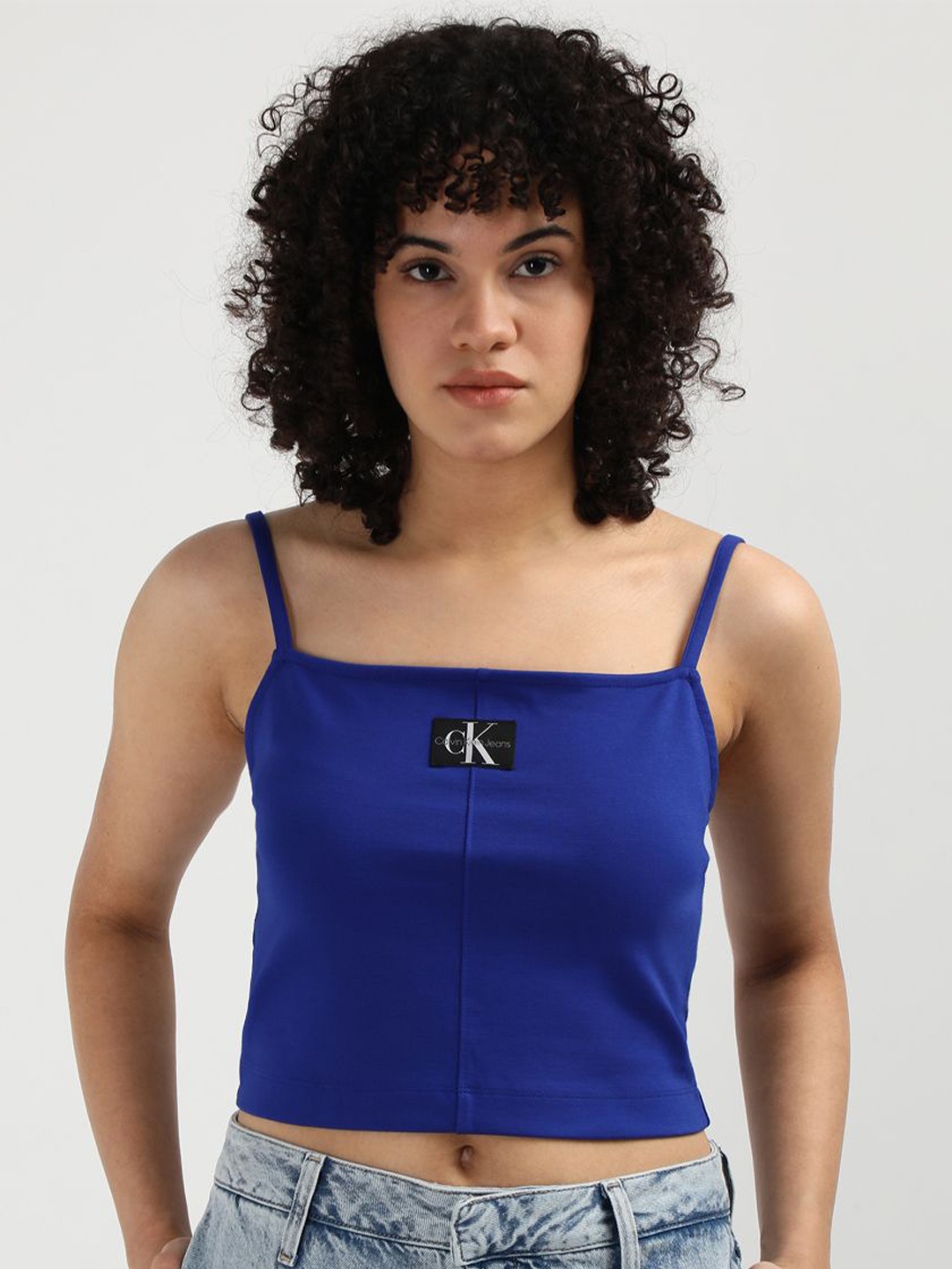 

Calvin Klein Jeans Women Applique Slim Fit Tank Fitted Top, Blue