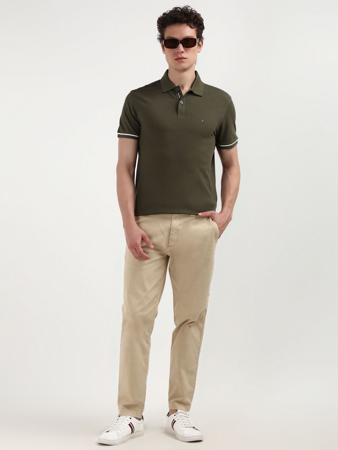 

Tommy Hilfiger Men Solid Polo Collar Organic Cotton T-shirt, Olive
