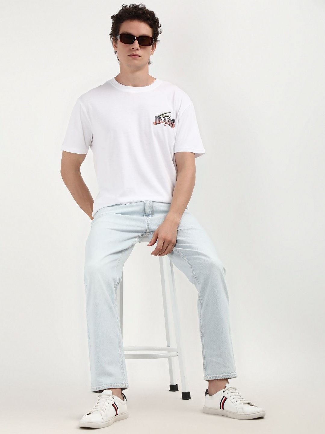 Tommy Hilfiger Men Typography Printed Round Neck Pure Cotton T-shirt, White