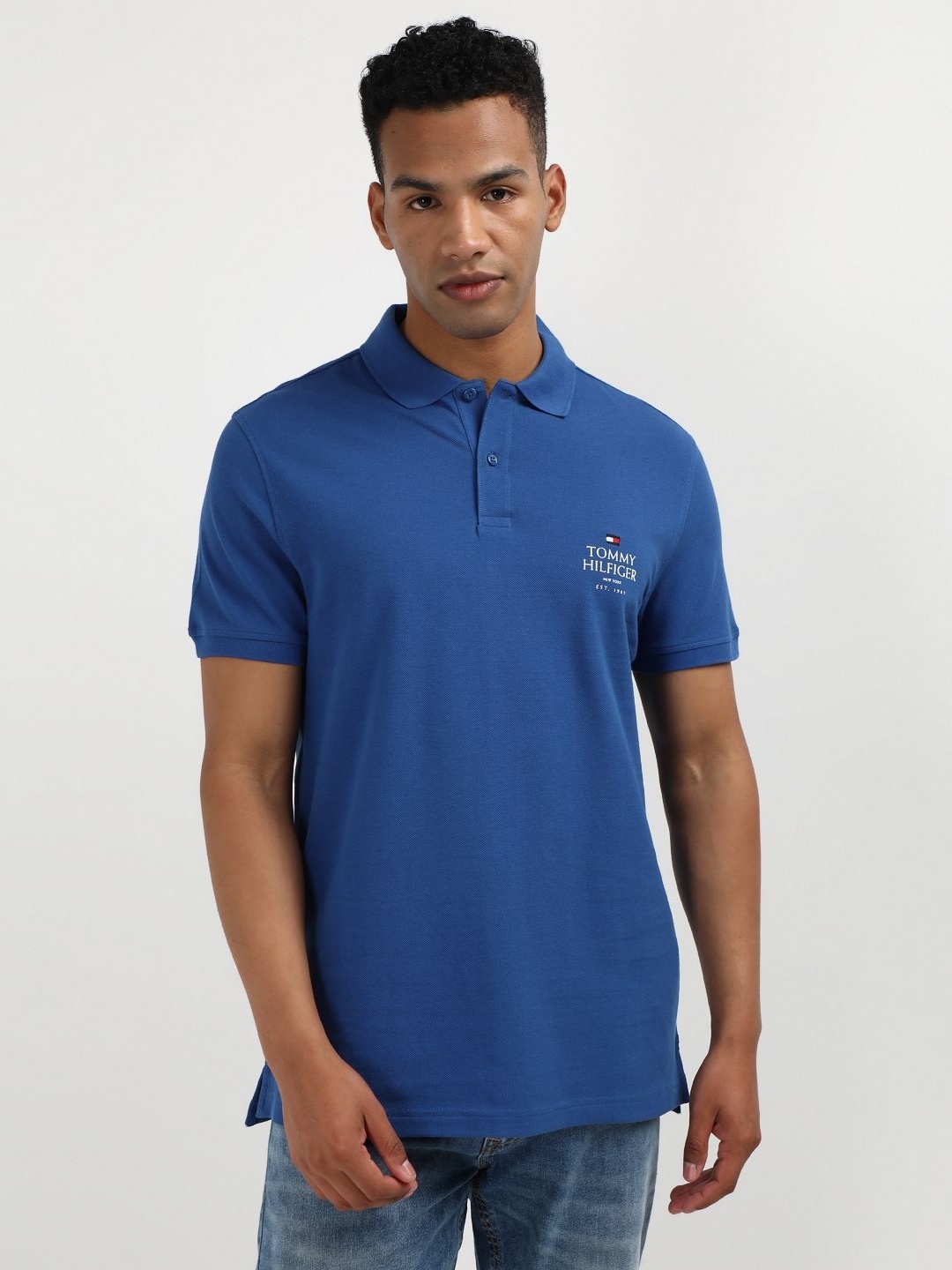 

Tommy Hilfiger Men Solid Polo Collar Organic Cotton T-shirt, Blue