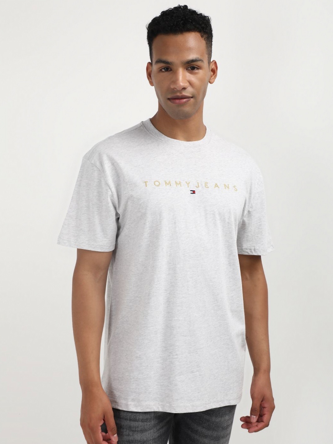 

Tommy Hilfiger Men Embroidered Typography Round Neck Pure Cotton T-shirt, Grey