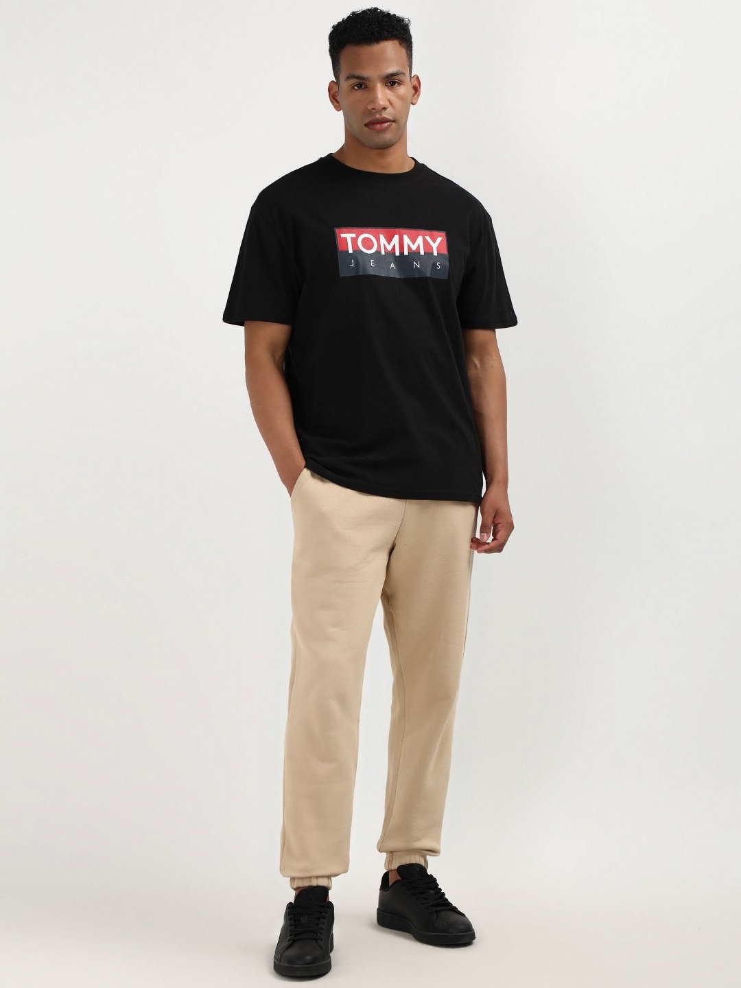 

Tommy Hilfiger Men Typography Printed Round Neck Pure Cotton T-shirt, Black