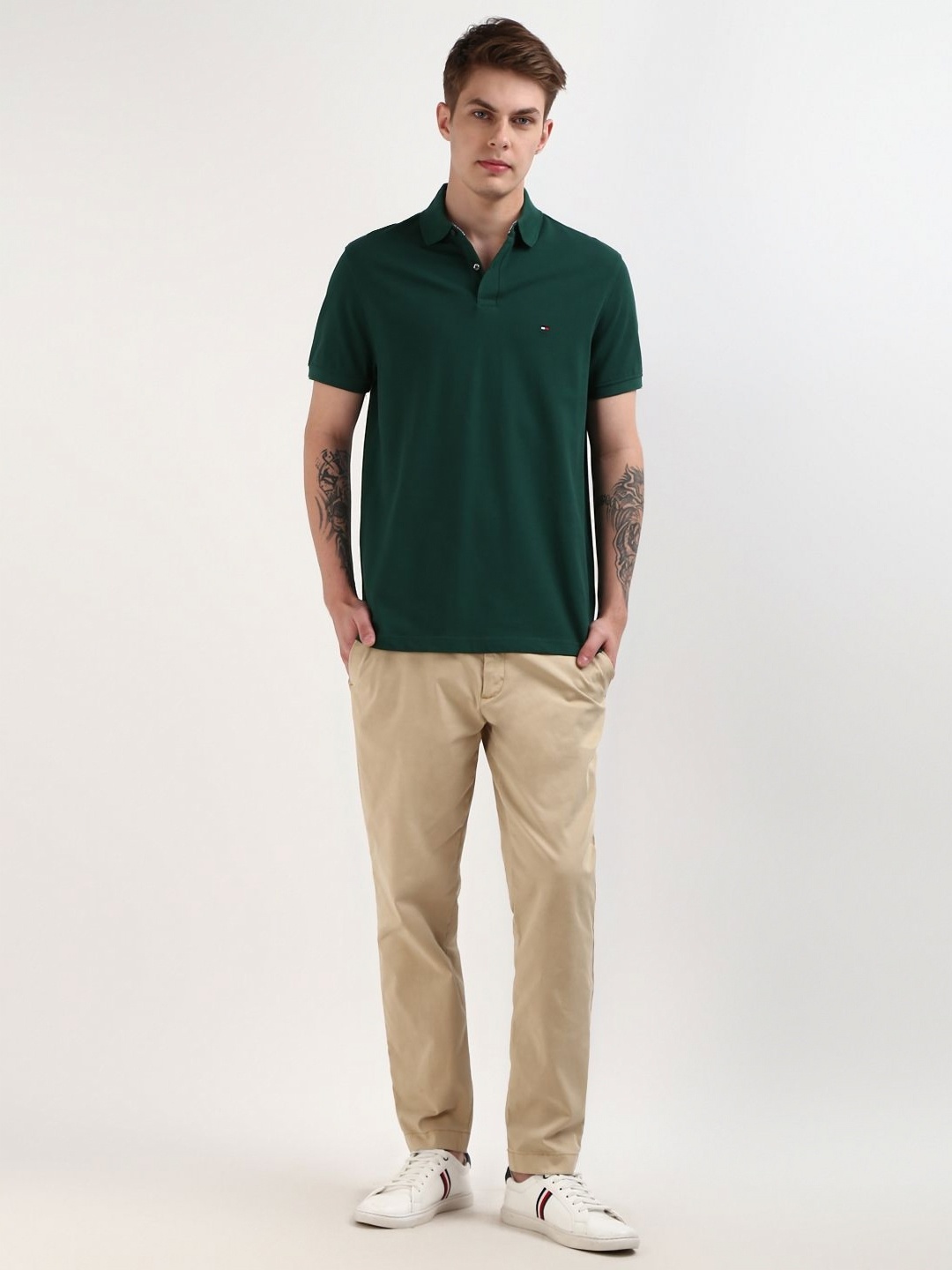 

Tommy Hilfiger Men Solid Polo Collar Organic Cotton T-shirt, Green