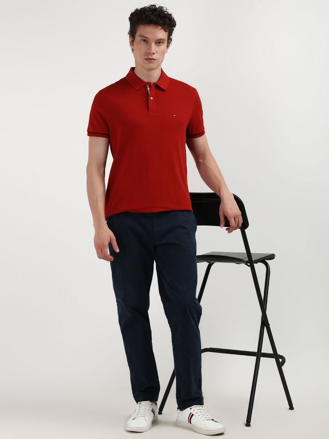

Tommy Hilfiger Men Solid Polo Collar Organic Cotton T-shirt, Red