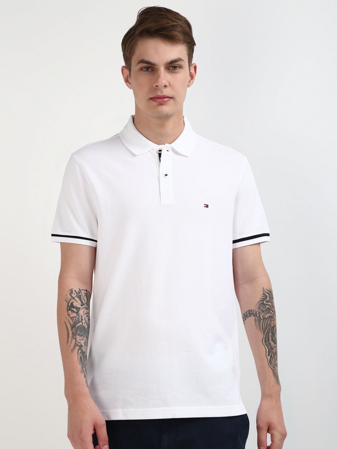 

Tommy Hilfiger Men Solid Polo Collar Organic Cotton T-shirt, White