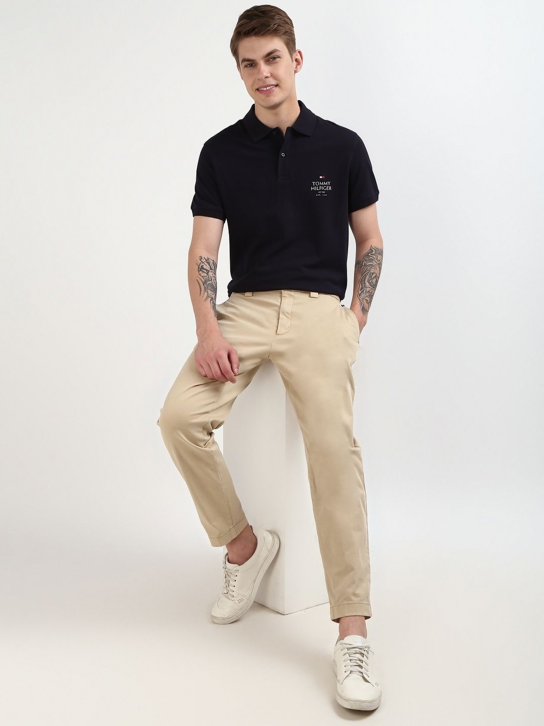 

Tommy Hilfiger Men Solid Polo Collar Organic Cotton T-shirt, Navy blue
