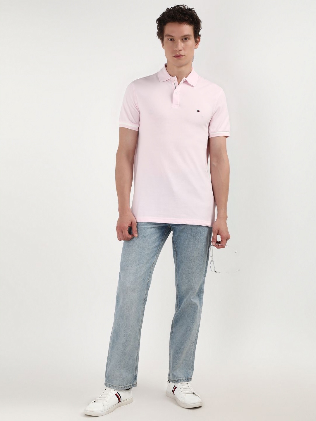 

Tommy Hilfiger Men Solid Polo Collar Organic Cotton T-shirt, Pink
