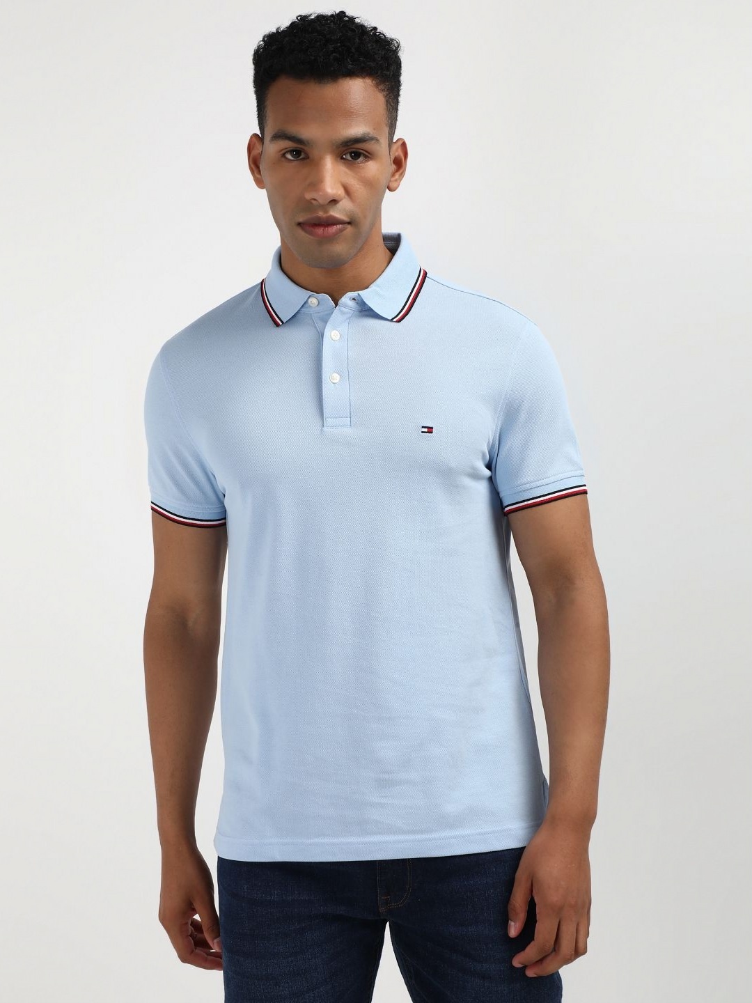 

Tommy Hilfiger Men V-Neck Organic Cotton Raw Edge Slim Fit T-shirt, Blue