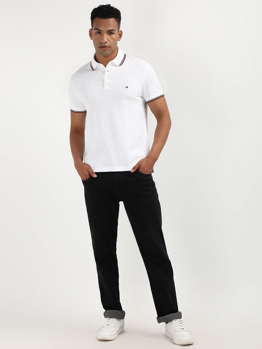 

Tommy Hilfiger Men Solid Polo Collar Organic Cotton Slim Fit T-shirt, White