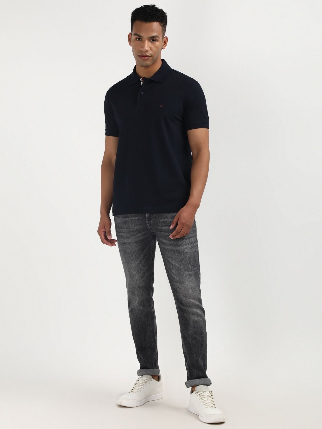 

Tommy Hilfiger Men Solid Polo Collar Organic Cotton T-shirt, Navy blue