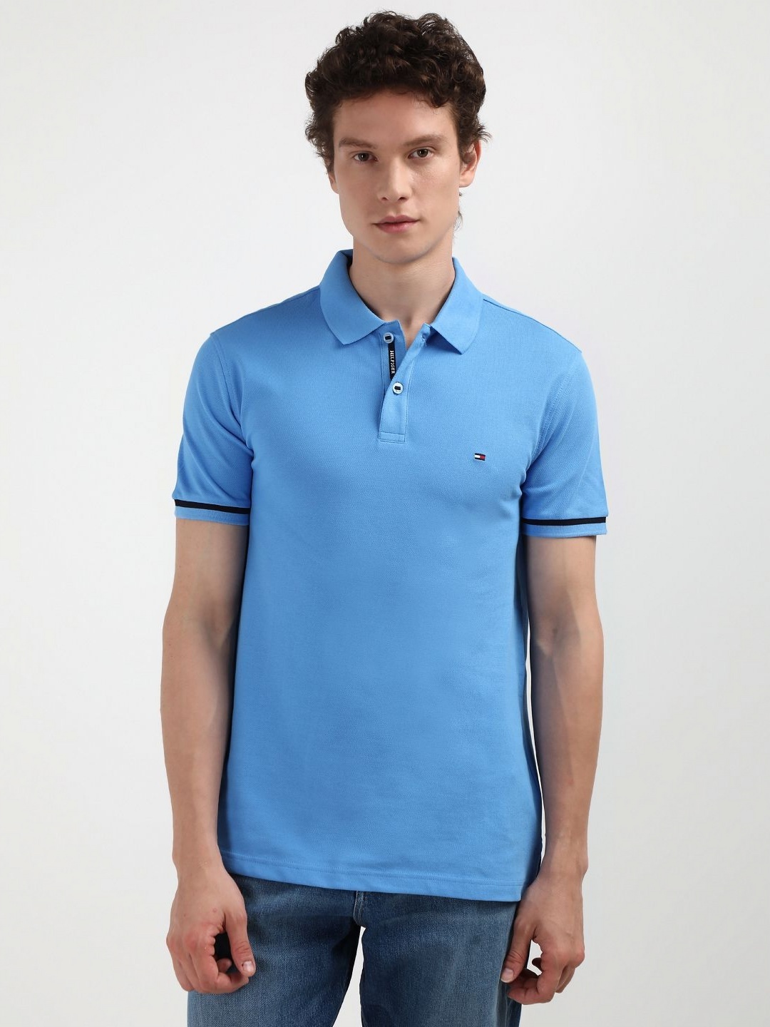 

Tommy Hilfiger Men Solid Polo Collar Organic Cotton T-shirt, Blue