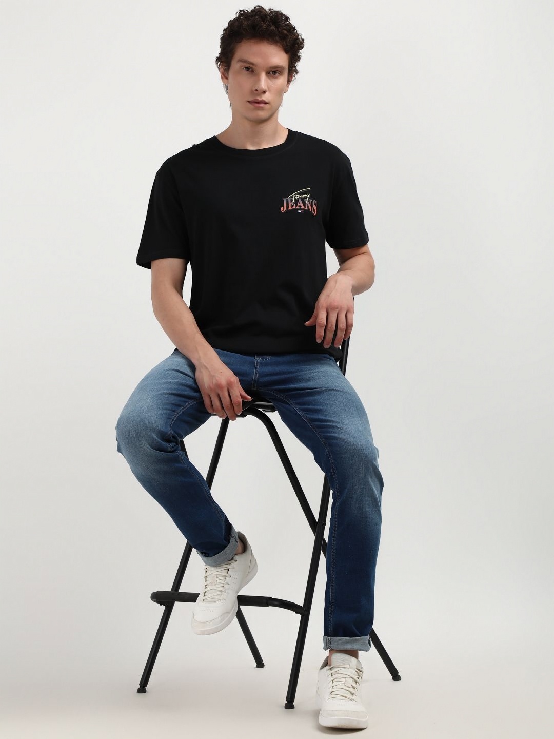 

Tommy Hilfiger Men Typography Printed Round Neck Pure Cotton T-shirt, Black