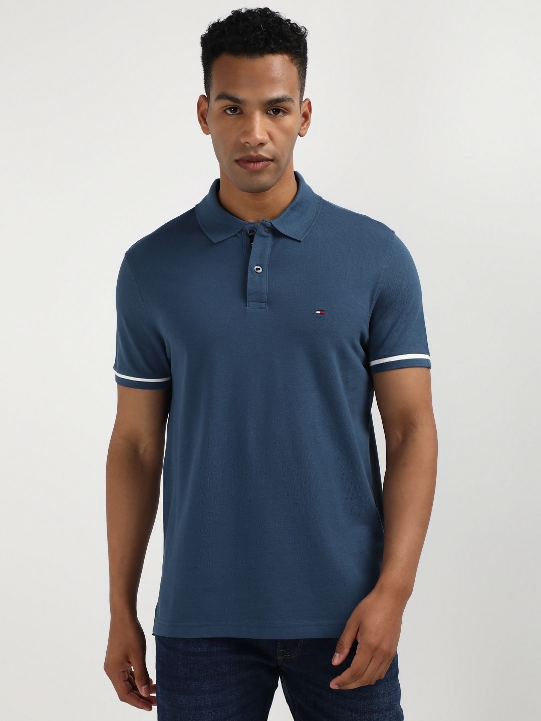 

Tommy Hilfiger Men Solid Polo Collar Organic Cotton T-shirt, Blue
