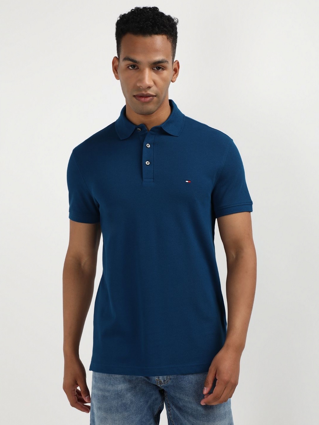 

Tommy Hilfiger Men Solid Nautical Polo Collar Organic Cotton Slim Fit T-shirt, Blue