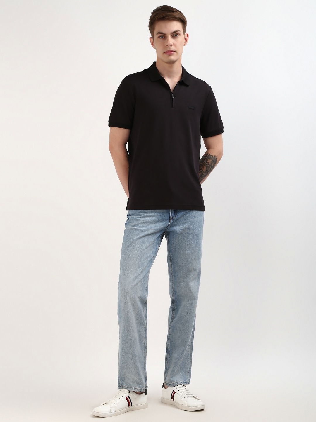 

Calvin Klein Men Solid Polo Collar Organic Cotton T-Shirt, Black