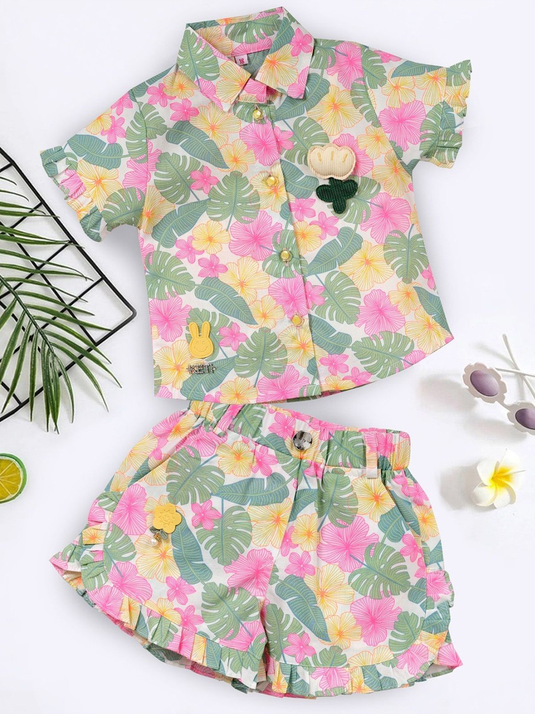

Babys Day Girls Printed Pure Cotton Shirt with Shorts, Yellow