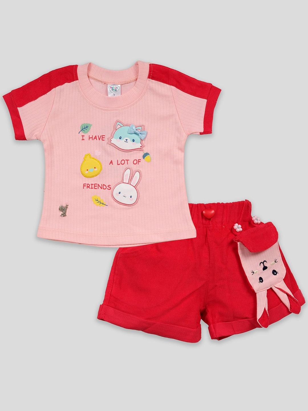 

Babys Day Girls Self Design Top with Shorts, Red