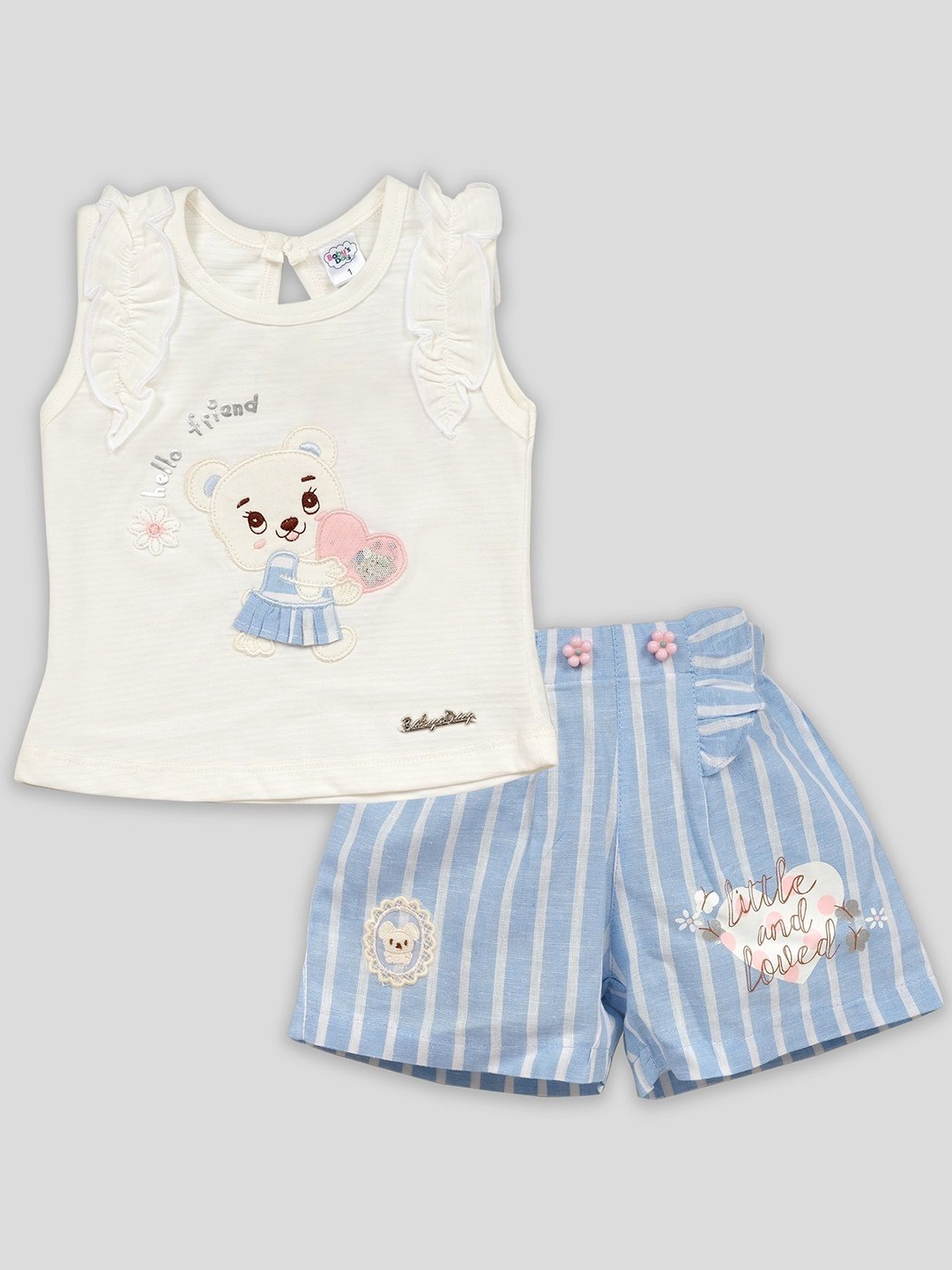 

Babys Day Girls Embroidered Top with Shorts, Blue