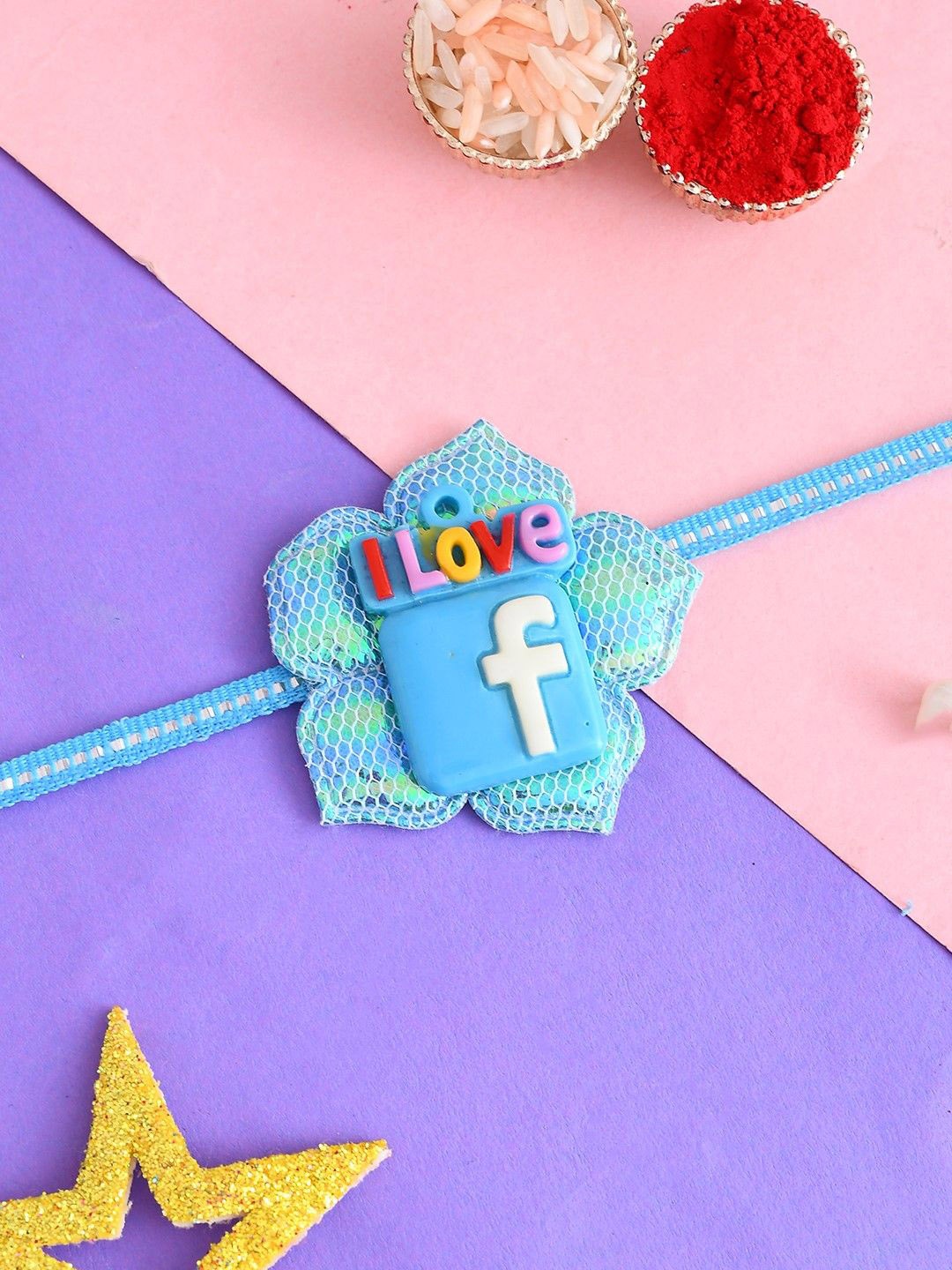 

Aapno Rajasthan Facebook Logo Thread Rakhi With Roli Chawal & Greeting Card, Blue