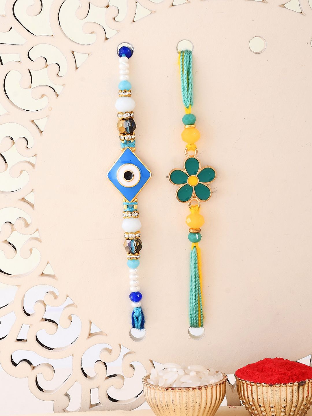 

Aapno Rajasthan Set of 2 Beaded Thread Rakhi, Blue
