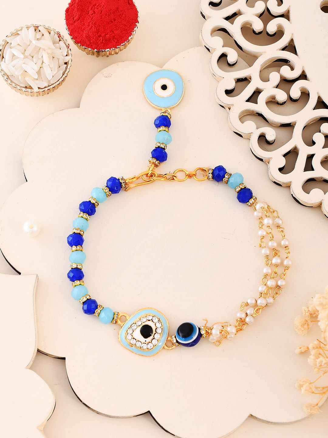 

Aapno Rajasthan Evil Eye Beaded Wraparound Rakhi, Blue