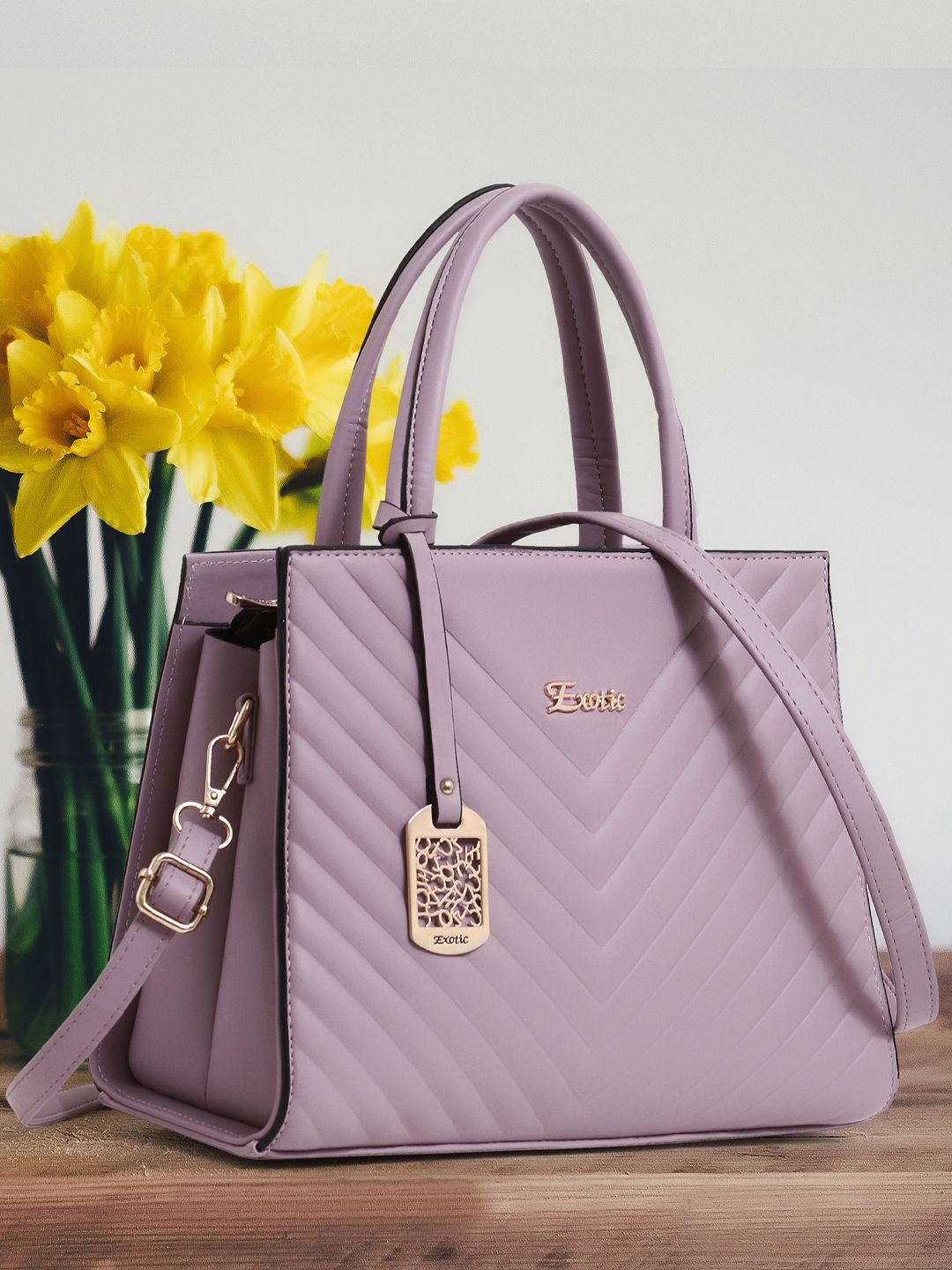 

Exotic PU Structured Handheld Bag with Quilted, Purple