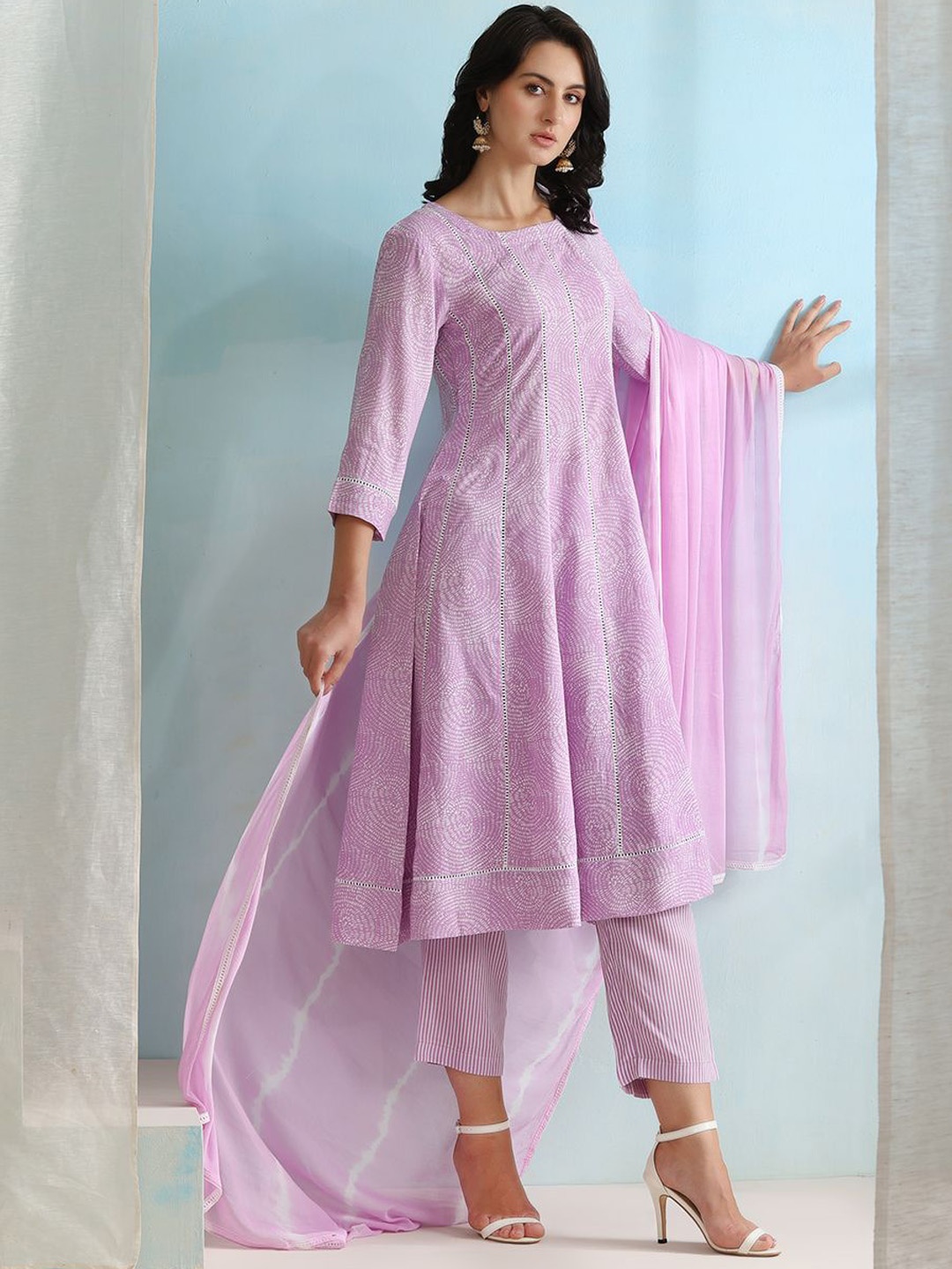 

Khushal K Abstract Printed Anarkali Kurta with Trousers & Dupatta, Purple