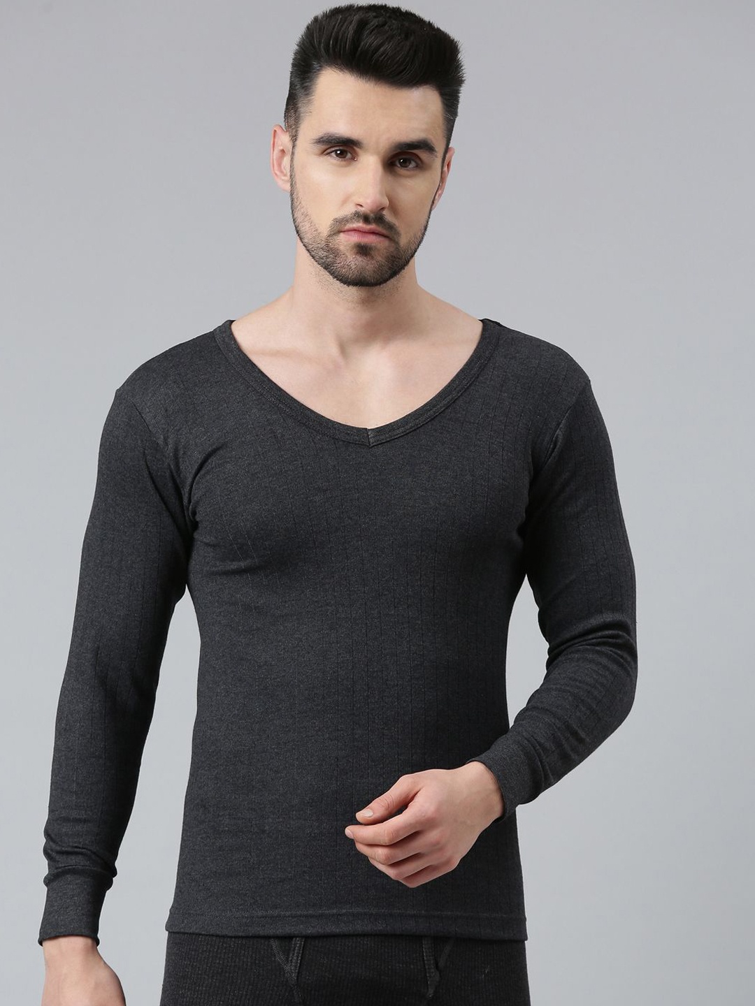 

DIXCY SCOTT Men V-Neck Full Sleeves Skinny Fit Thermal Top, Grey