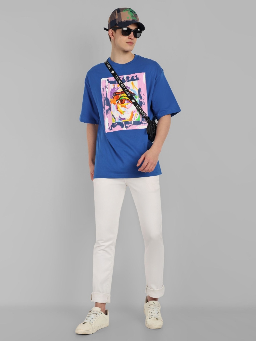 

TOMHIDDLE Men Graphic Printed Round Neck Cotton Oversized T-Shirt, Blue