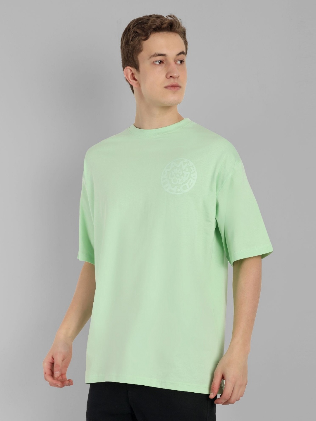 

TOMHIDDLE Men Graphic Printed Round Neck Cotton Oversized T-Shirt, Green