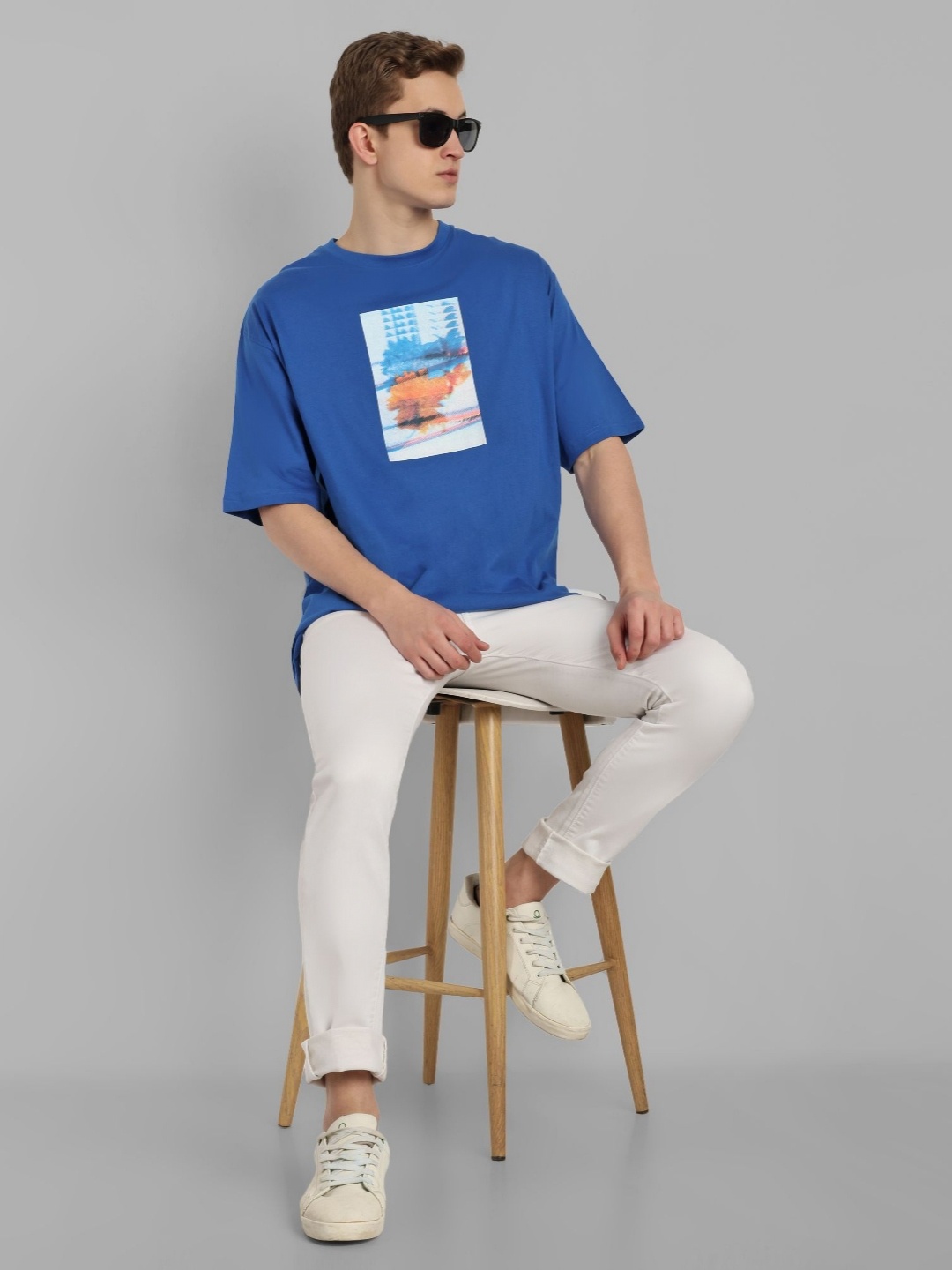 

TOMHIDDLE Men Graphic Printed Round Neck Cotton Oversized T-Shirt, Blue
