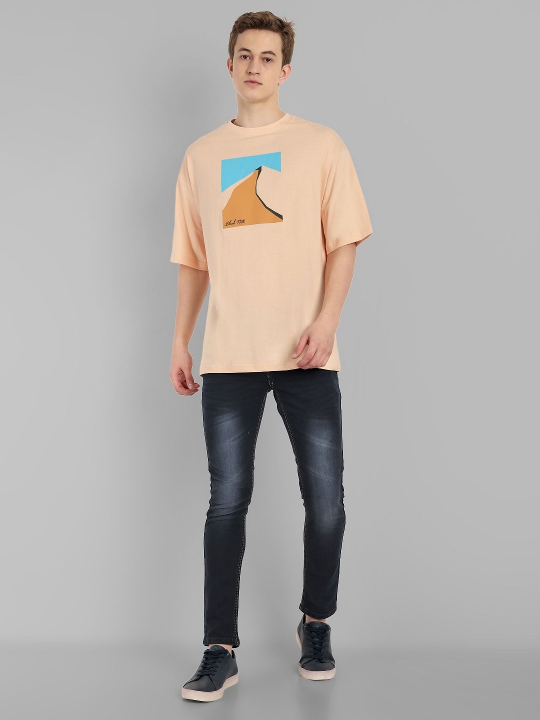 

TOMHIDDLE Men Graphic Printed Round Neck Cotton Oversized T-Shirt, Beige