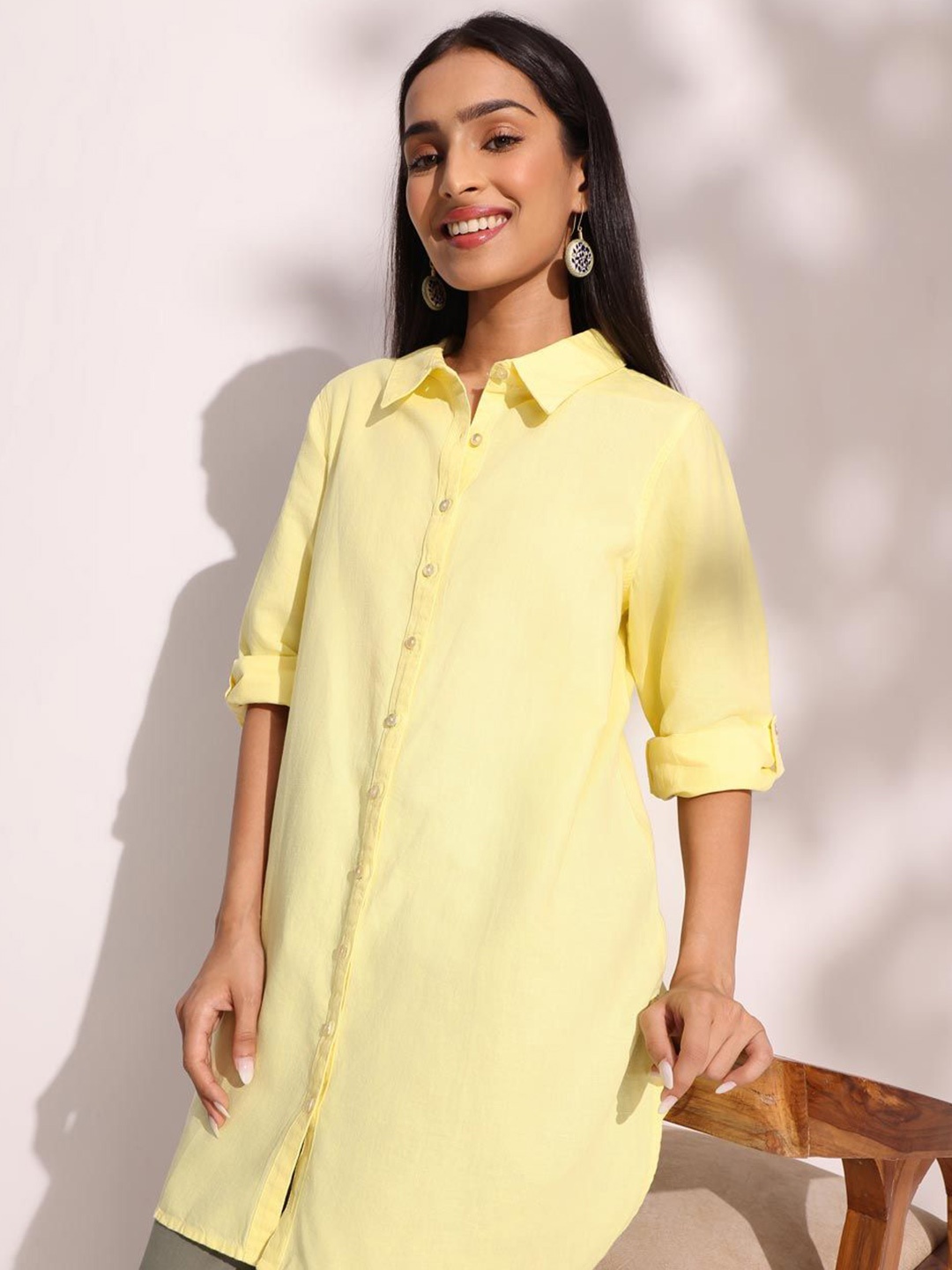 

Fabindia Women Solid Opaque Casual Shirt, Yellow