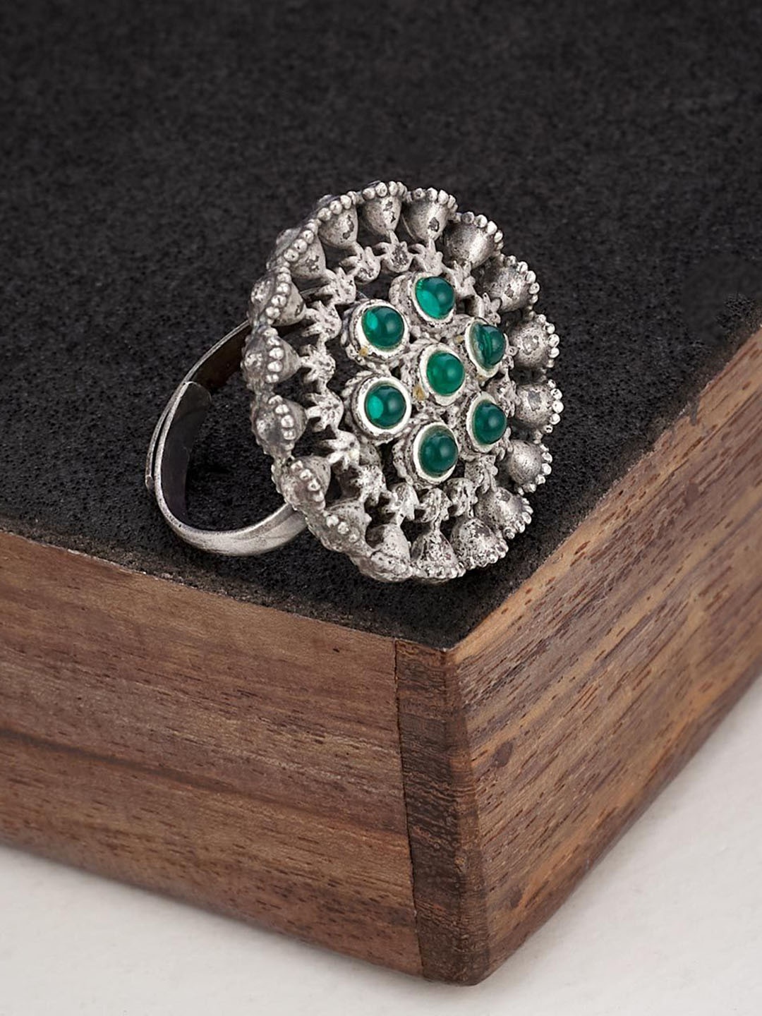 

Fabindia Stone-Studded Adjustable Finger Ring, Silver