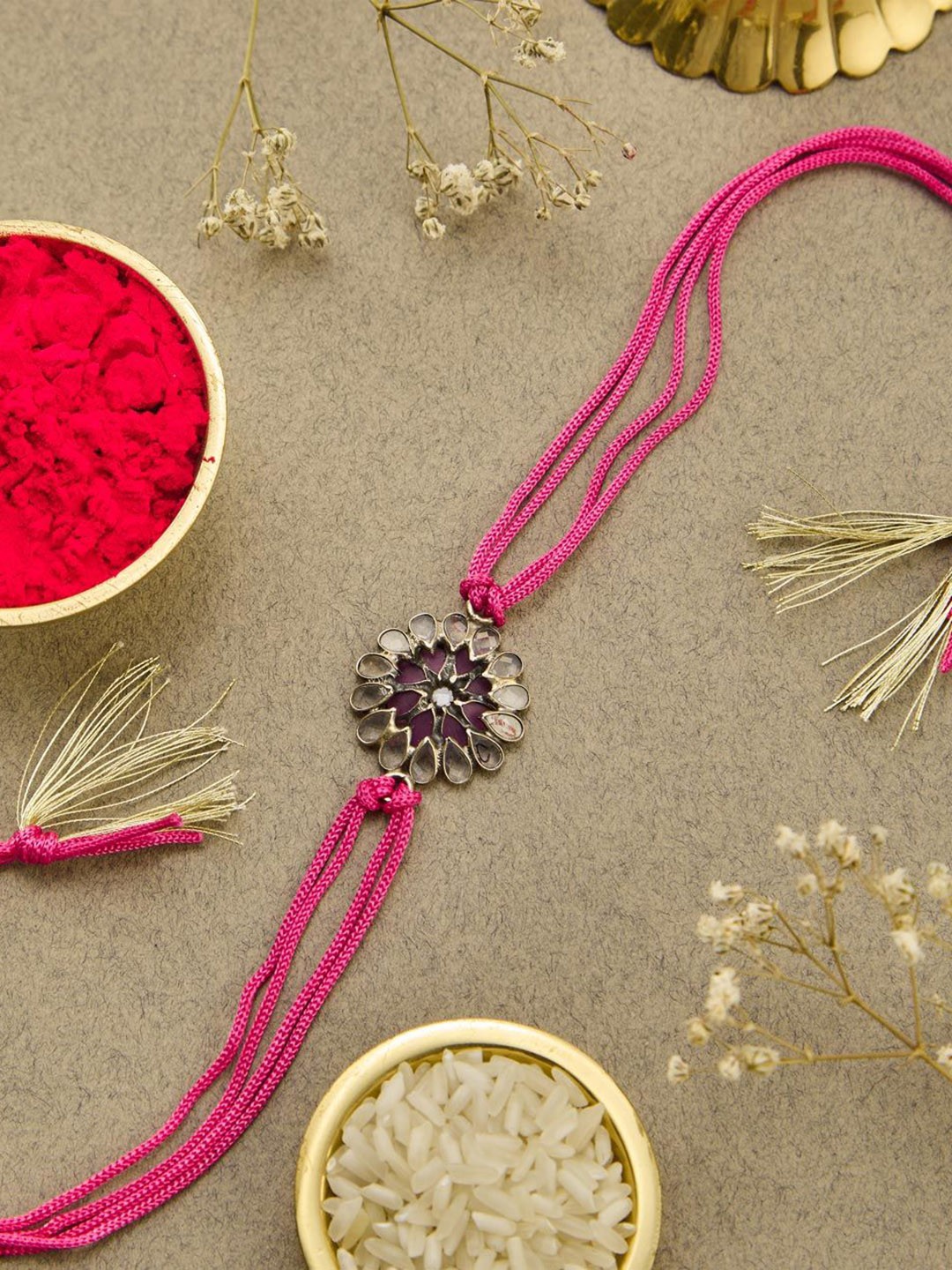 

Fabindia Thread Rakhi With Roli Chawal, Pink