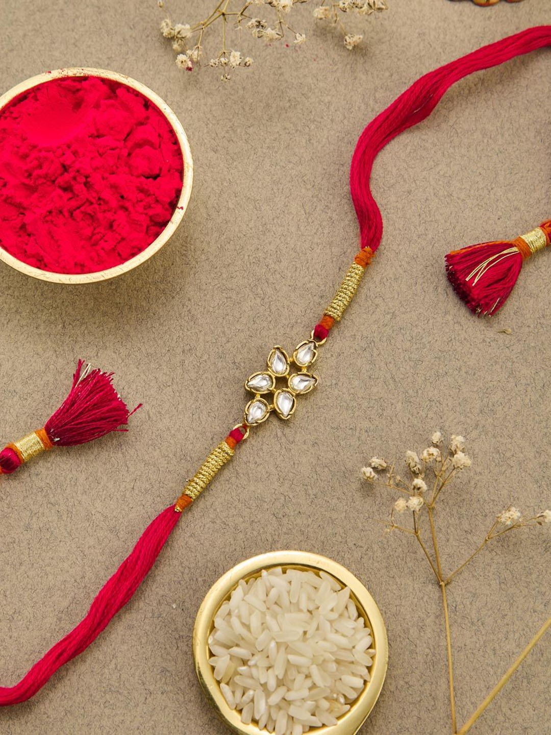 

Fabindia Kundan Thread Rakhi With Roli Chawal, Red