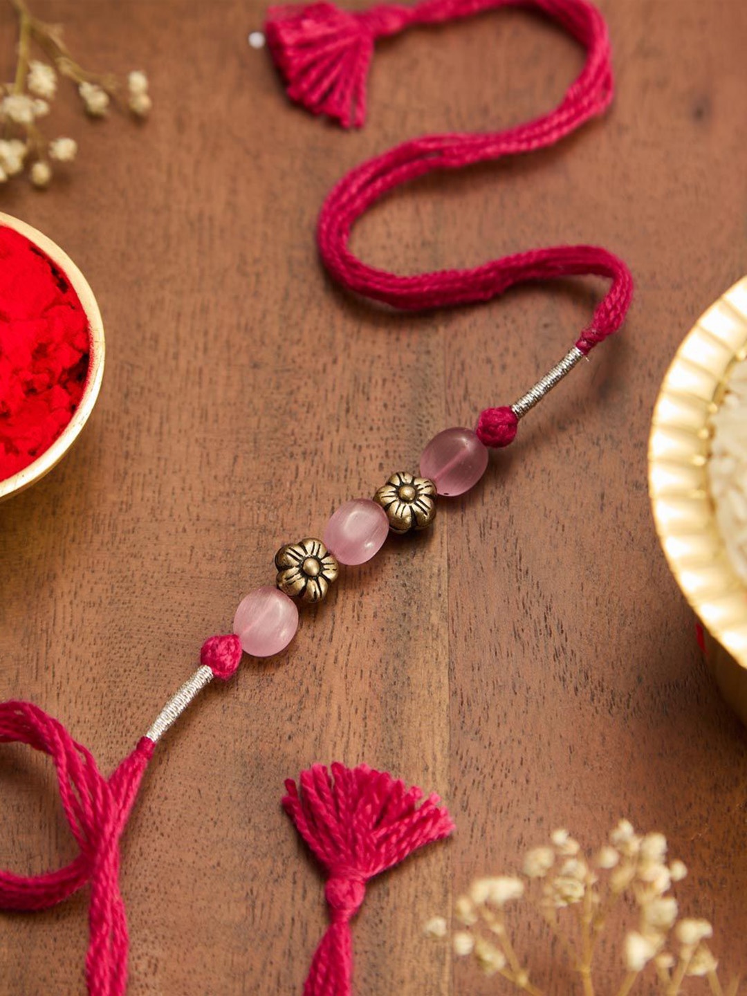 

Fabindia Beaded Rakhi With Roli Chawal, Pink