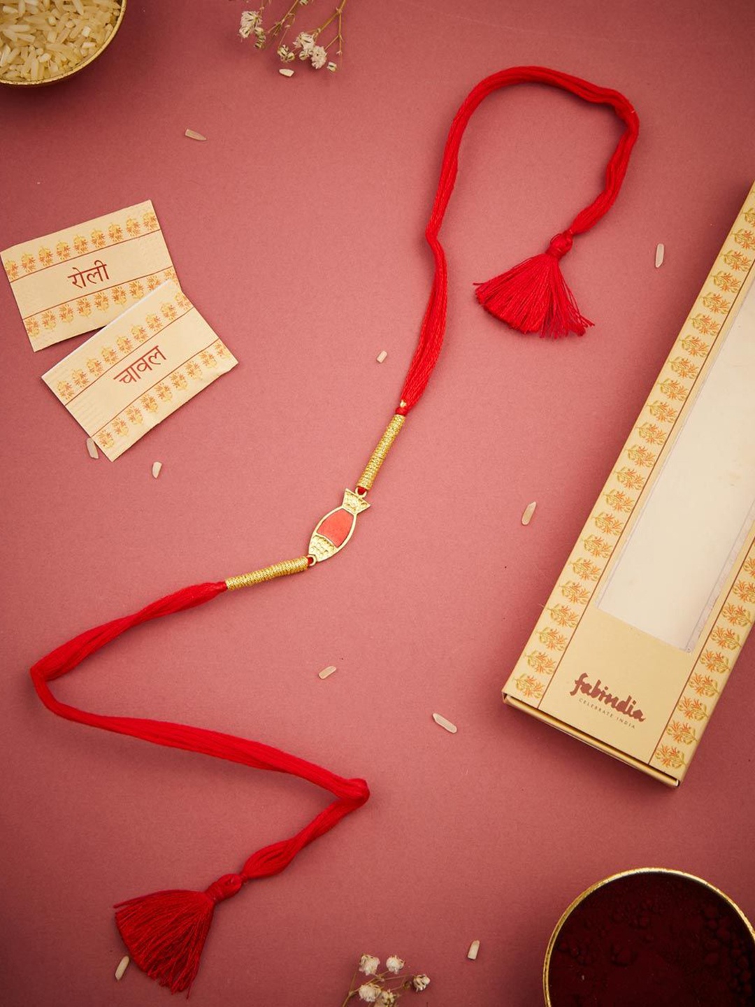 

Fabindia Thread Rakhi With Roli Chawal, Red