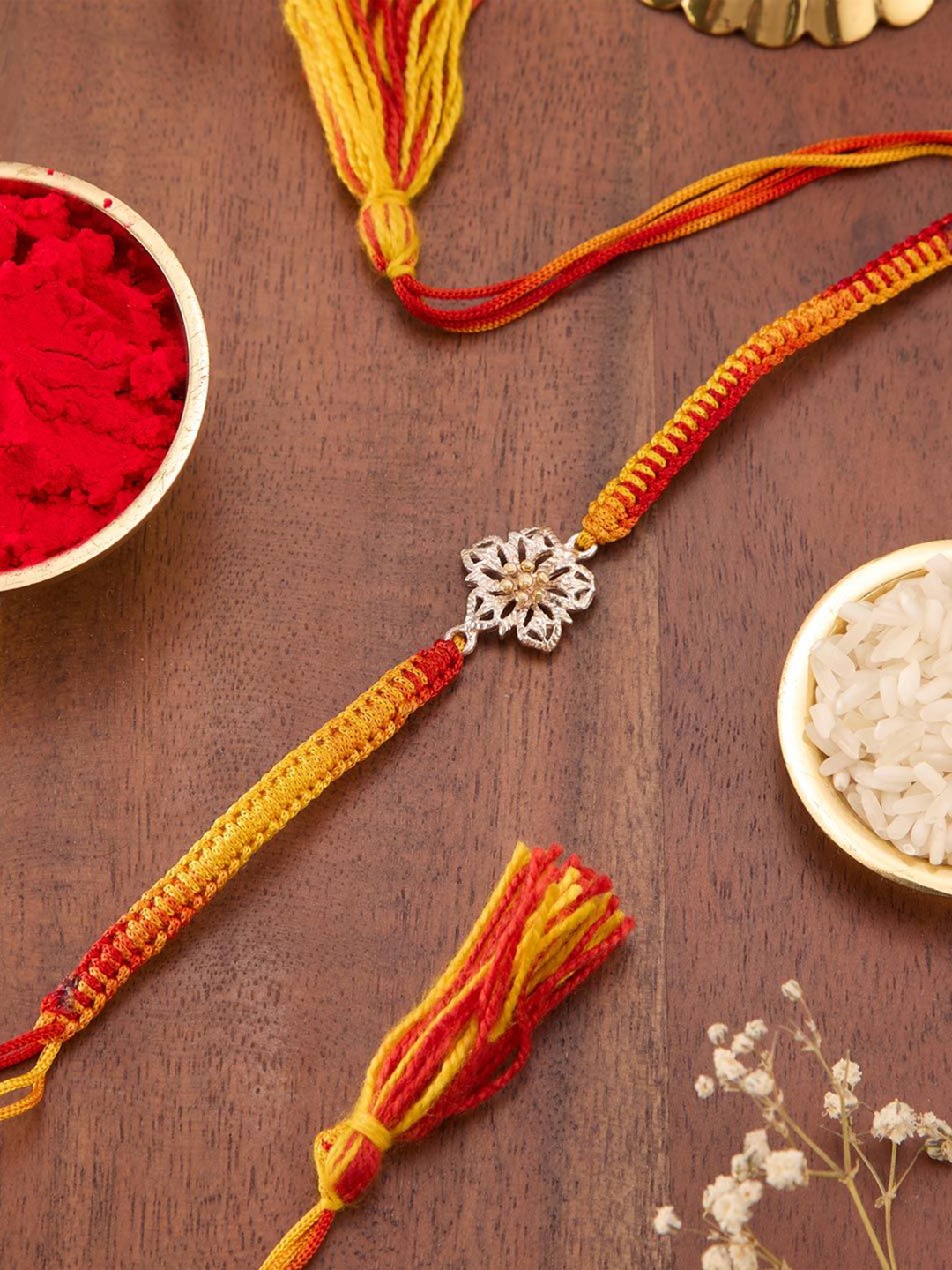 

Fabindia Floral Beaded Rakhi With Roli Chawal, Gold