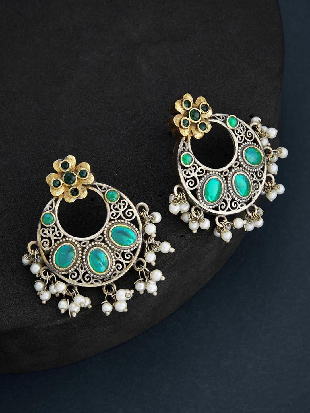 

Fabindia Artificial Stones and Beads Studs Earrings, Silver