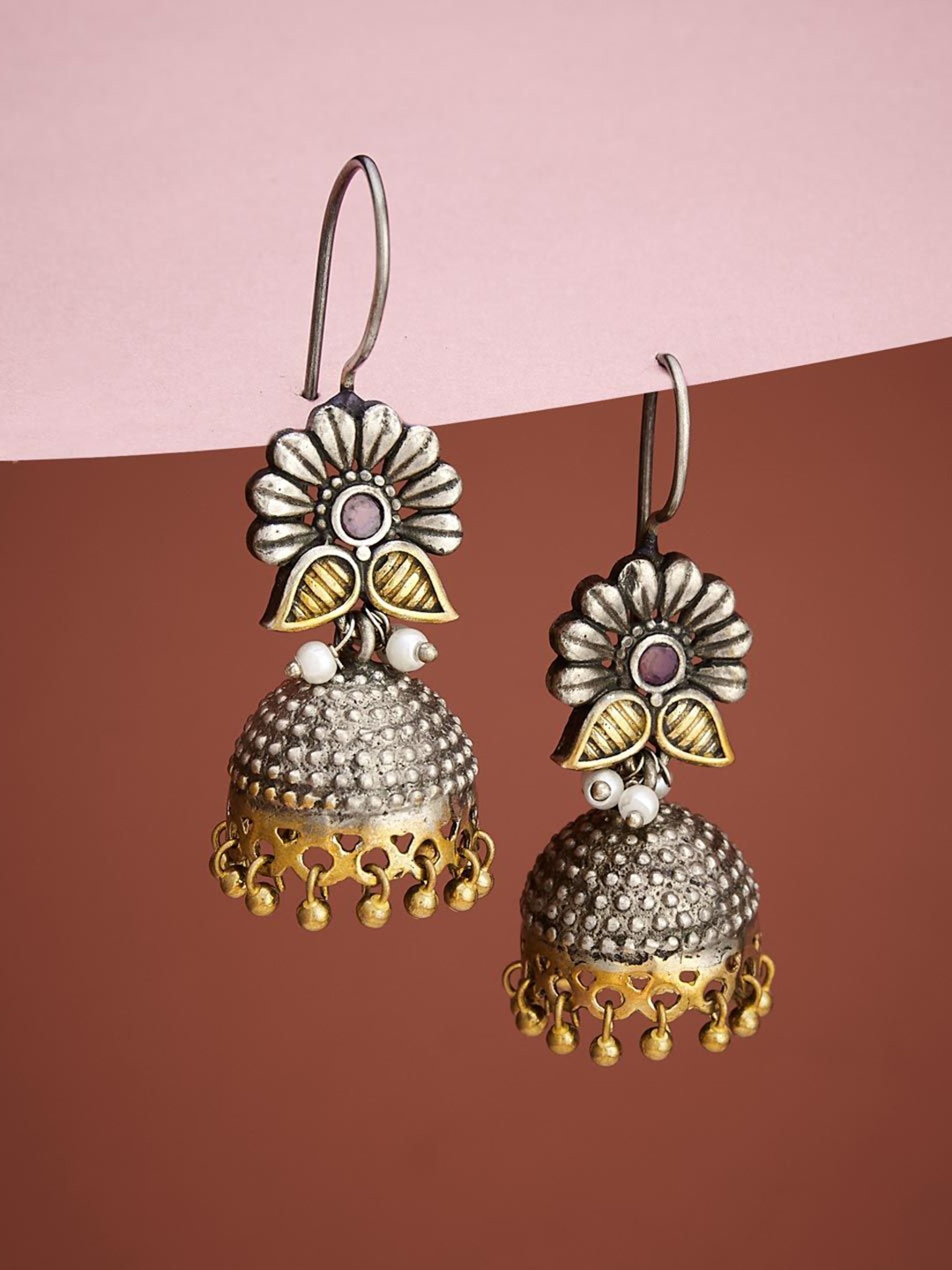 

Fabindia Beaded Dome Shaped Oxidised Jhumkas, Silver