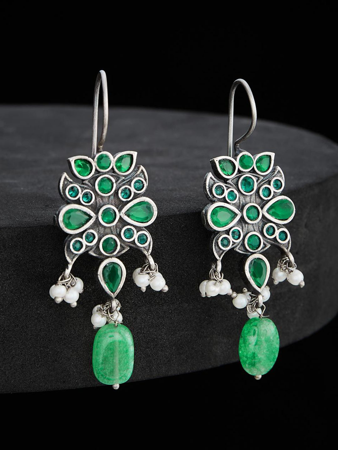 

Fabindia Metal Contemporary Oxidised Drop Earrings, Green