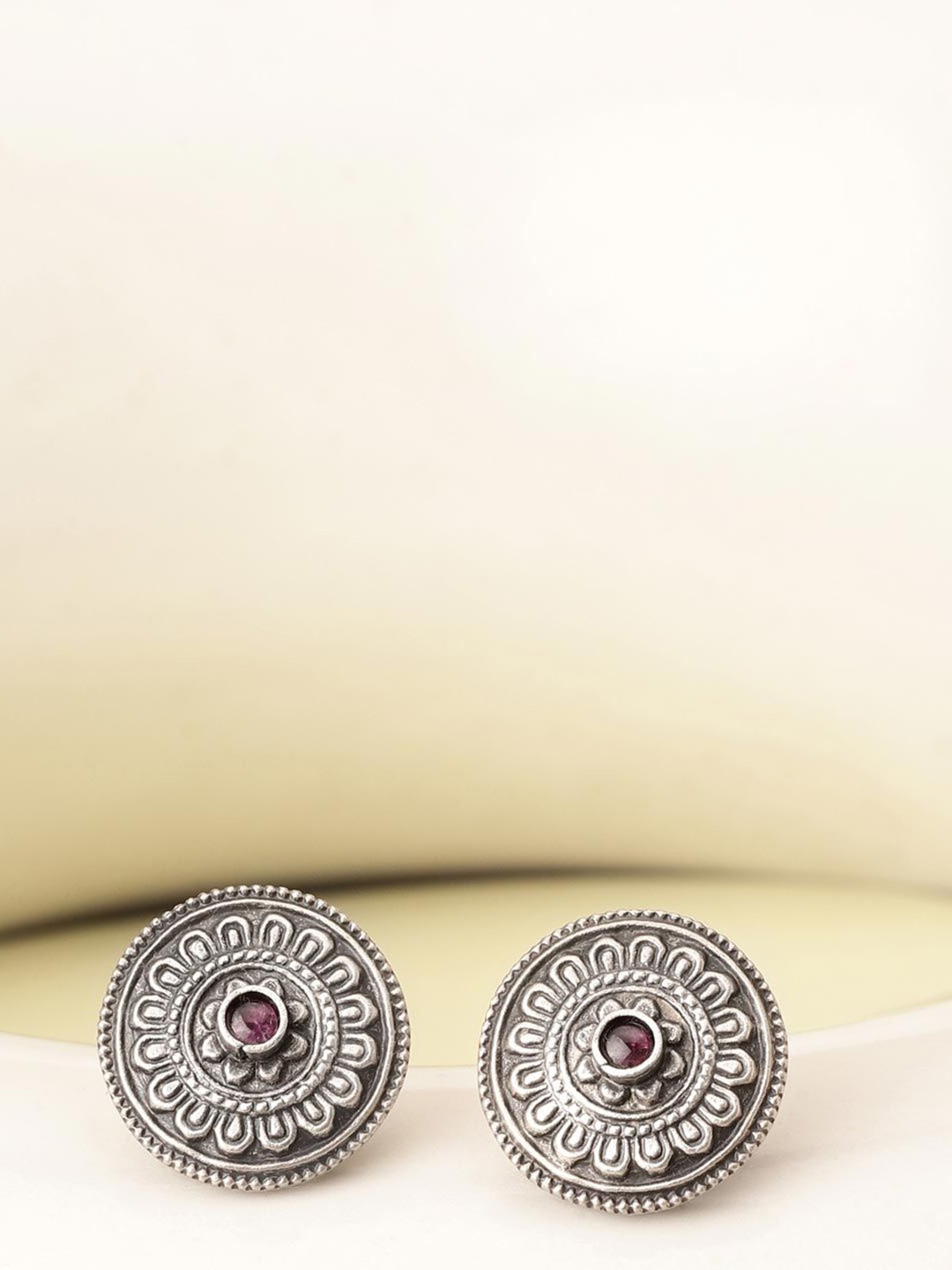 

Fabindia Stones Studded Circular Oxidised Studs Earrings, Silver