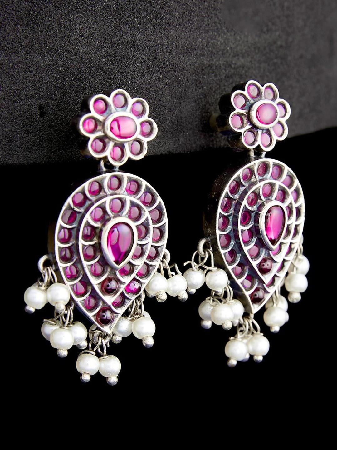 

Fabindia Kundan Studded Contemporary Metal Drop Earrings, Silver