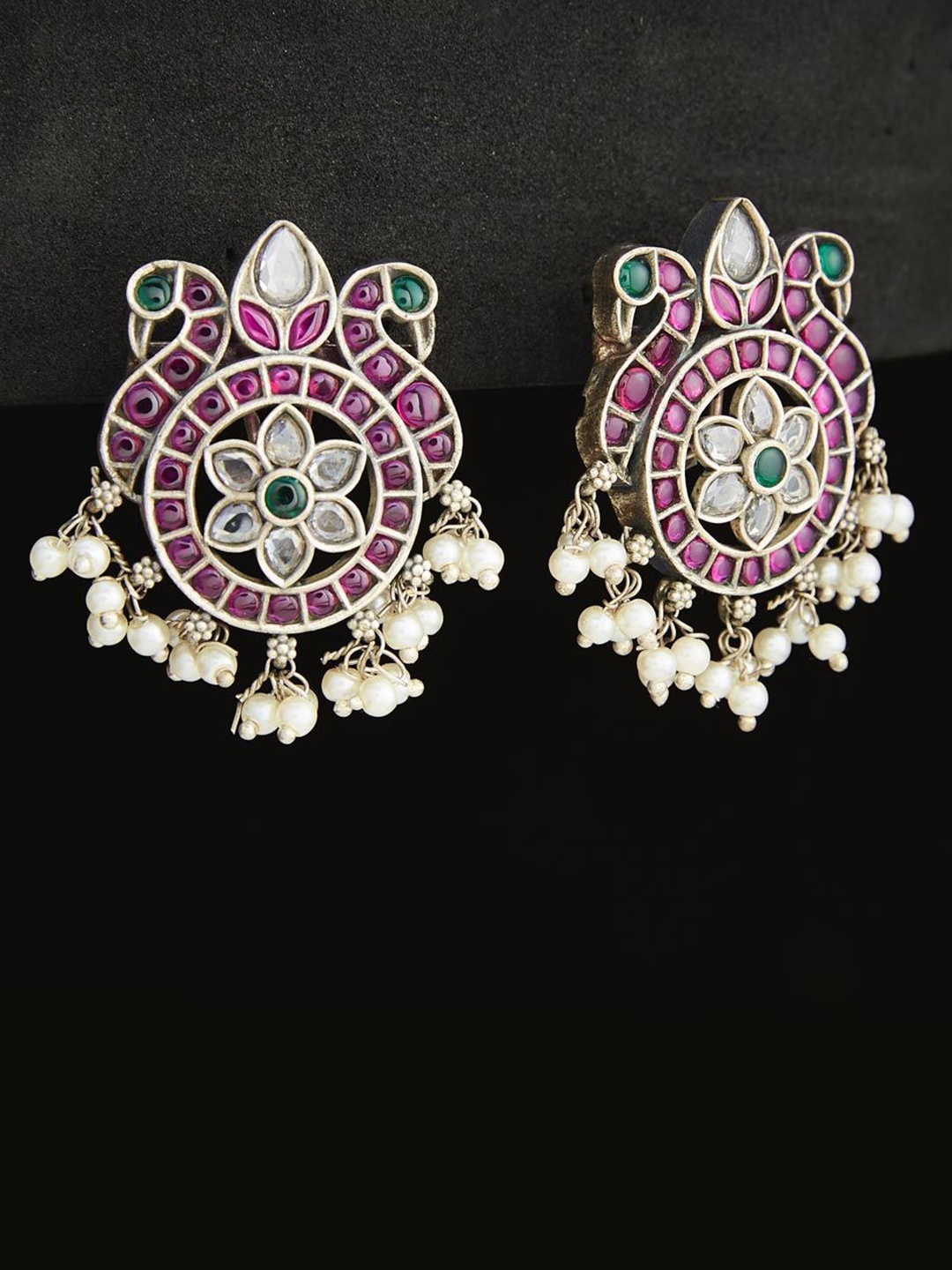 

Fabindia Kundan Studded Contemporary Metal Studs Earrings, Silver