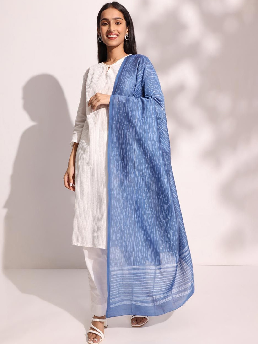 

Fabindia Striped Dupatta, Blue