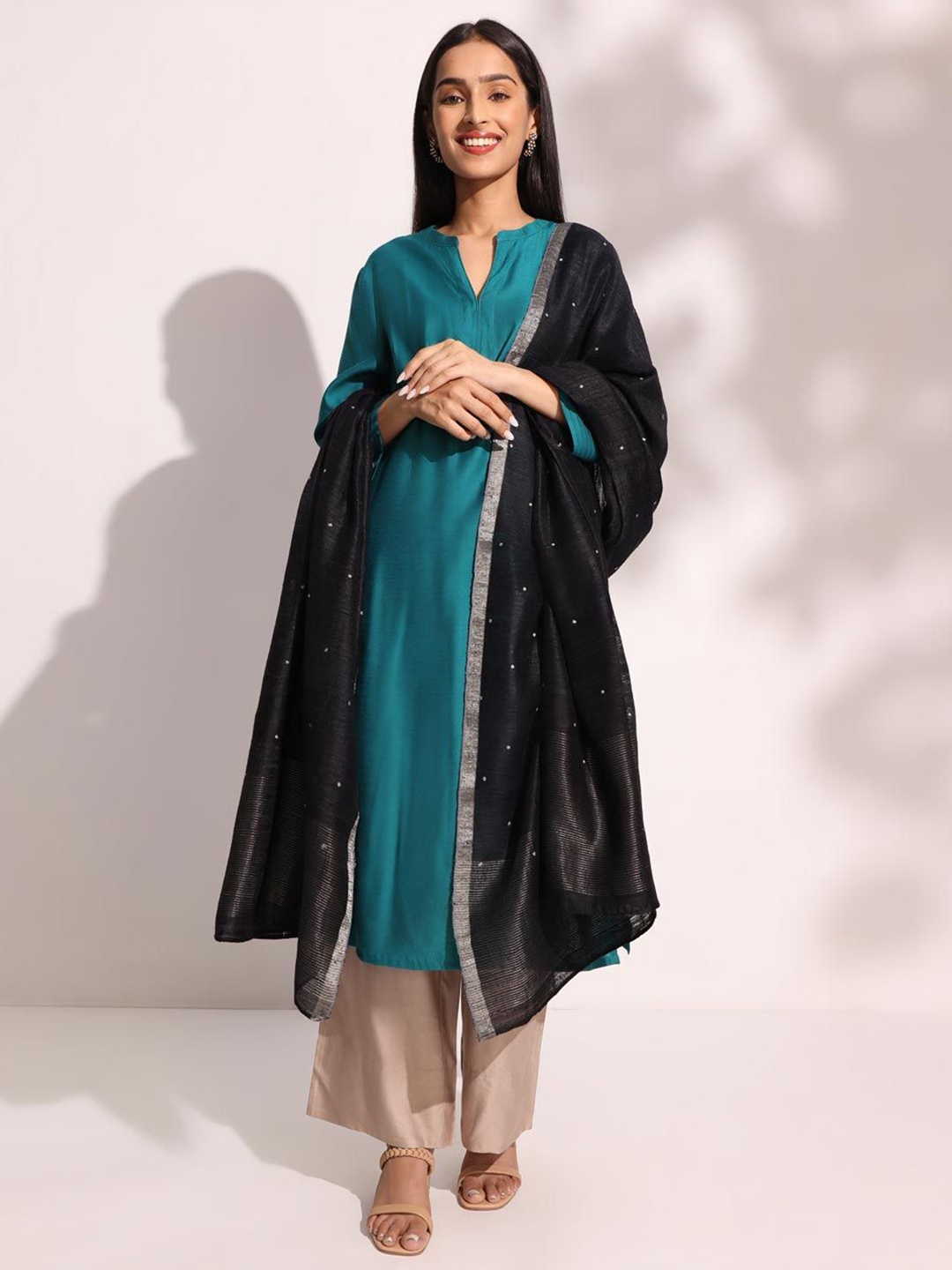 

Fabindia Woven Design Dupatta with Zari, Black