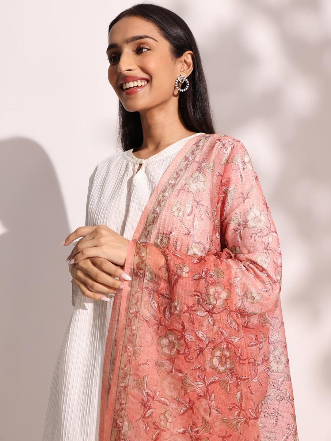 

Fabindia Floral Printed Dupatta, Pink